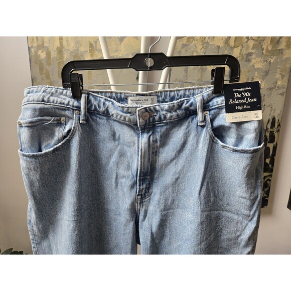 New Abercrombie Fitch Jeans  34/18L  Distressed 90s Relaxed High Rise Curve Love - Picture 2 of 12